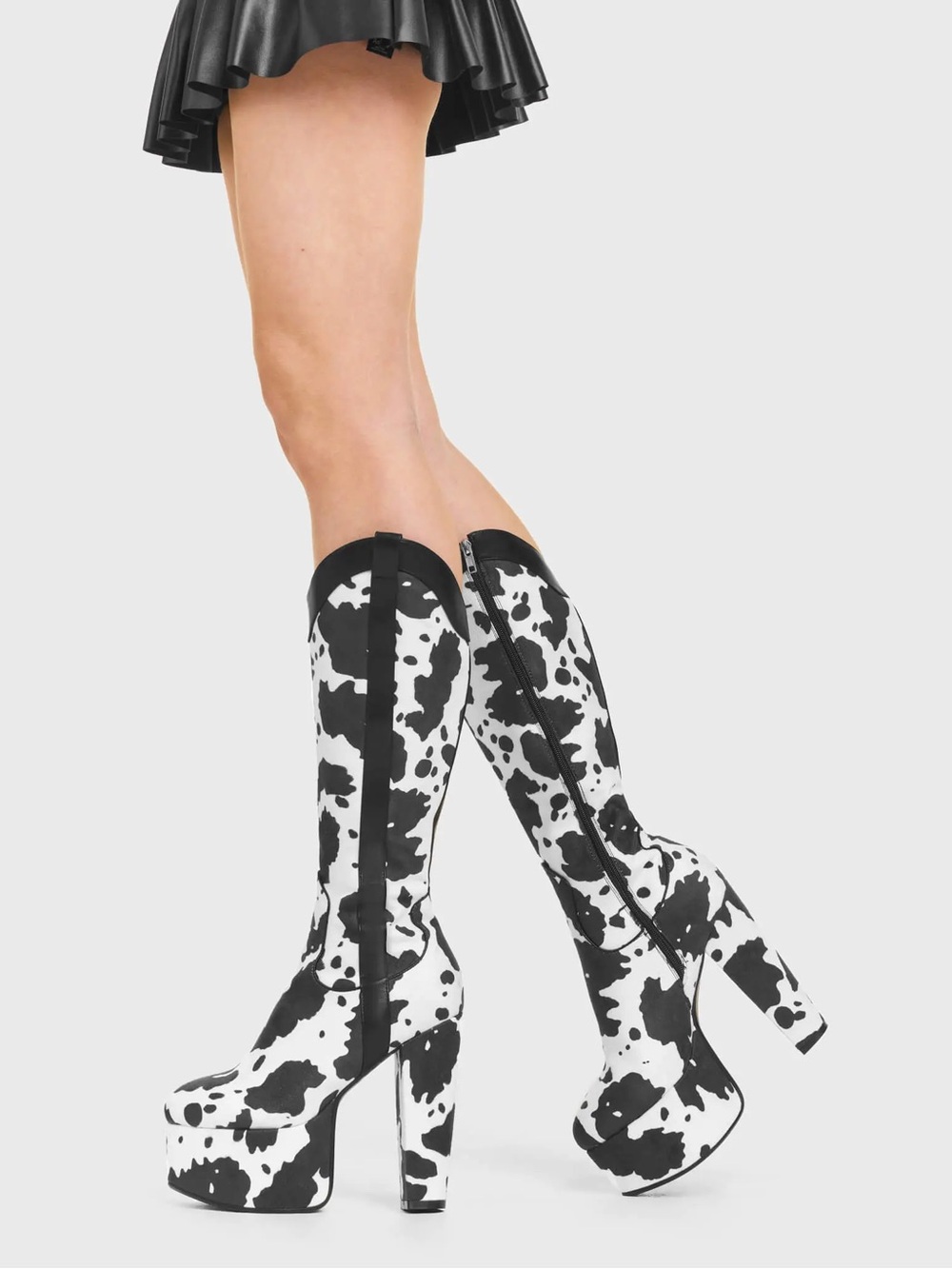 Lamoda Cow Print Knee High Platform Cowgirl Boots 🤠 Faux Suede ZIp Up Size 9